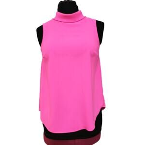 Vine & Love Sleeveless Vibrant Pink High Collared Neck Back Zip Top Small